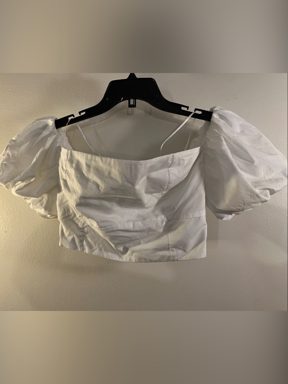 Abercrombie & Fitch White Puff-Sleeve Square Neck Crop Top